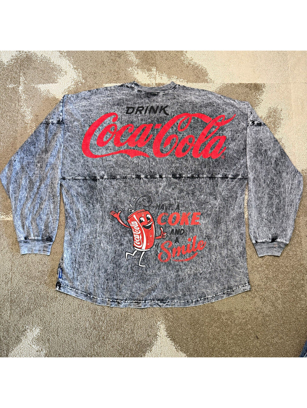 Coca Cola Spirit Jersey Shirt Mens XL Acid Wash Gray Have A Coke And A Smile Top